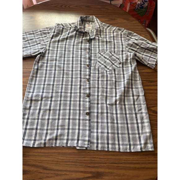 Dickies button front collared short sleeved plaid work shirt size L - Picture 1 of 4
